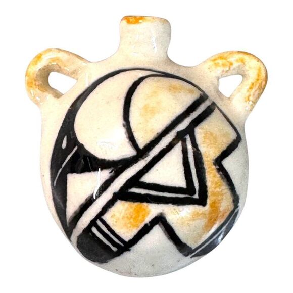 Vintage Acoma Pottery Miniature Canteen Mini With Hand-Painted Geometric Design - Picture 3 of 7